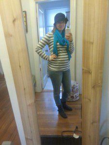 Day 6: grey and white striped shirt, white-washed jeans (took these out of the wardrobe after wearing - they are not maternity and I tried to keep them on with a maternity cami. Didn't work!)